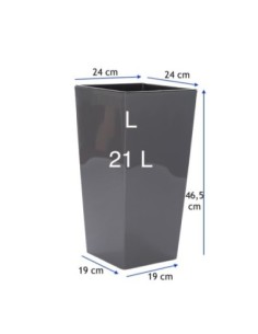 Macetero cuadrado L alto 29 × 29 × 57 cm brillante con sistema de riego, 21 L – Antracita | Töpferkönig 2