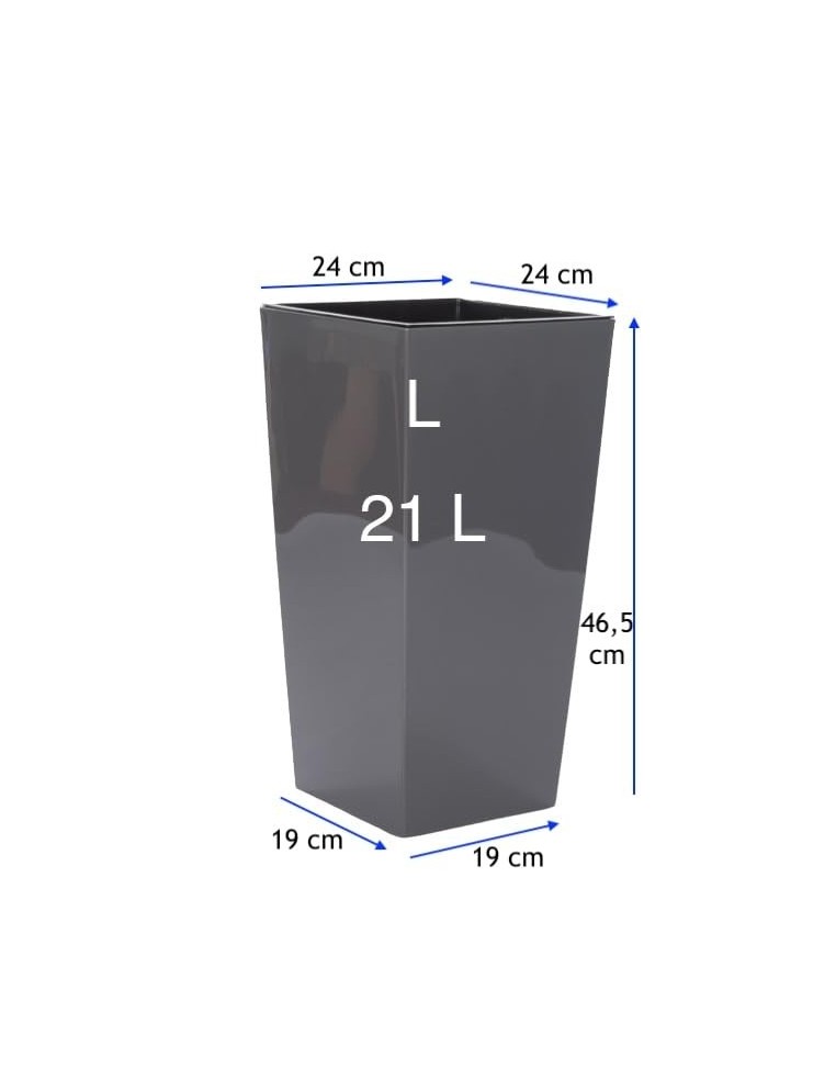 Pot haut carré L 29 × 29 × 57 cm brillant avec système d'arrosage, 21 L – Anthracite | Töpferkönig