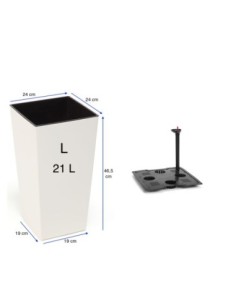 Pot haut carré L 24 × 24 × 47 cm brillant avec système d'arrosage, 21 L – Crème | Töpferkönig 2