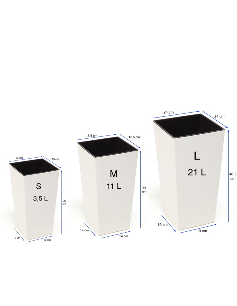 Fioriera quadrata L alta 24 × 24 × 47 cm lucida con sistema di irrigazione, 21 L – Crema | Töpferkönig
