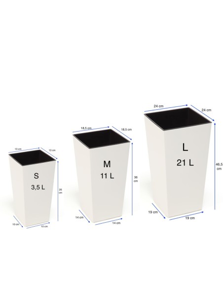 Macetero cuadrado L alto 24 × 24 × 47 cm brillante con sistema de riego, 21 L – Crema | Töpferkönig