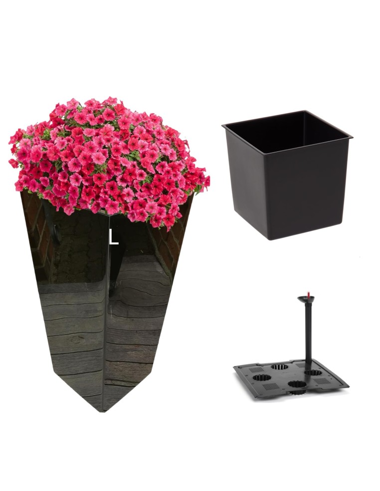 Fioriera quadrata L alta 24 × 24 × 47 cm lucida con sistema di irrigazione, 21 L – Nero | Töpferkönig