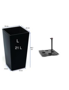 Plantenbak vierkant L hoog 24 × 24 × 47 cm hoogglans met bewateringssysteem, 21 L – Zwart | Töpferkönig 2