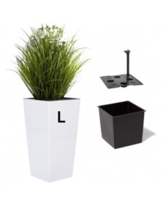 Plantenbak vierkant L hoog 24 × 24 × 47 cm hoogglans met bewateringssysteem, 21 L – Wit | Töpferkönig
