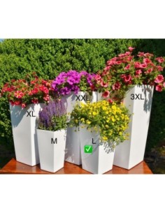 Pot haut carré L 24 × 24 × 47 cm brillant avec système d'arrosage, 21 L – Blanc | Töpferkönig 2