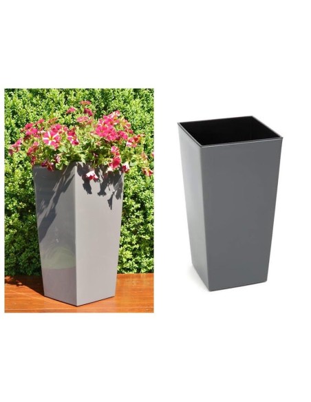 Lot de 2 pots carrés 24 × 24 × 47 + 29 × 29 × 57 cm aspect rotin – Anthracite | Töpferkönig