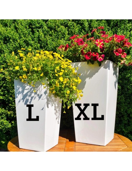 Set di 2 fioriere quadrate 24 × 24 × 47 + 29 × 29 × 57 cm effetto rattan – Bianco | Töpferkönig