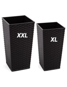 Set van 2 ronde plantenbakken rotanlook 29 × 29 × 57 + 34 × 34 × 67 cm – Zwart | Töpferkönig