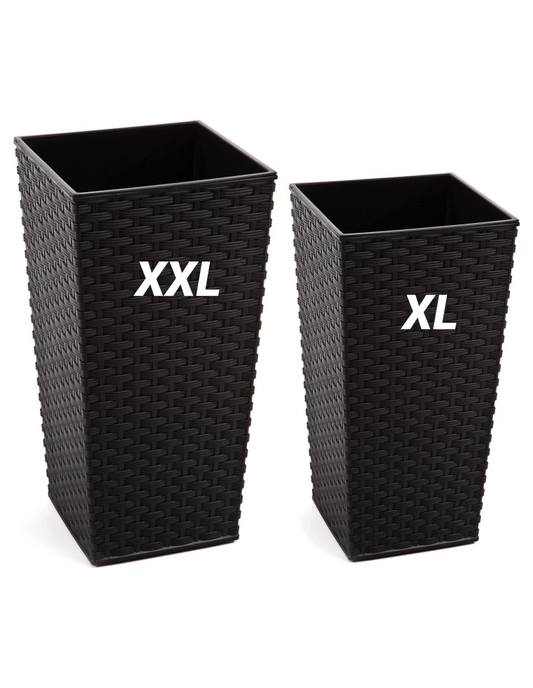 Lot de 2 pots ronds aspect rotin 29 × 29 × 57 + 34 × 34 × 67 cm – Noir | Töpferkönig