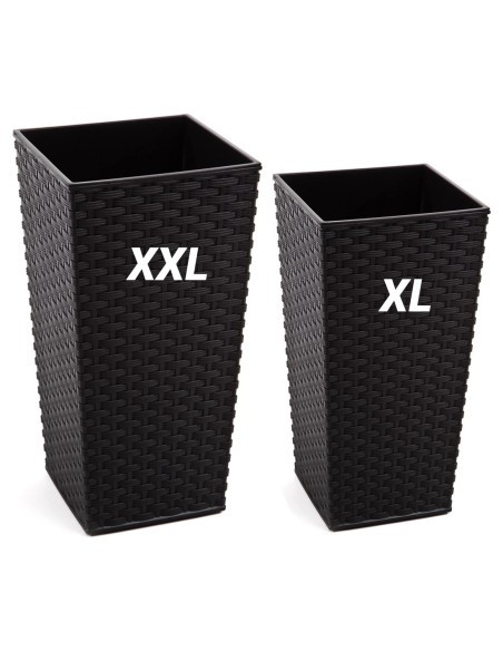 Blumenkübel-Set rund 2-teilig Rattan-Optik 29 × 29 × 57 + 34 × 34 × 67 cm – Schwarz | Töpferkönig