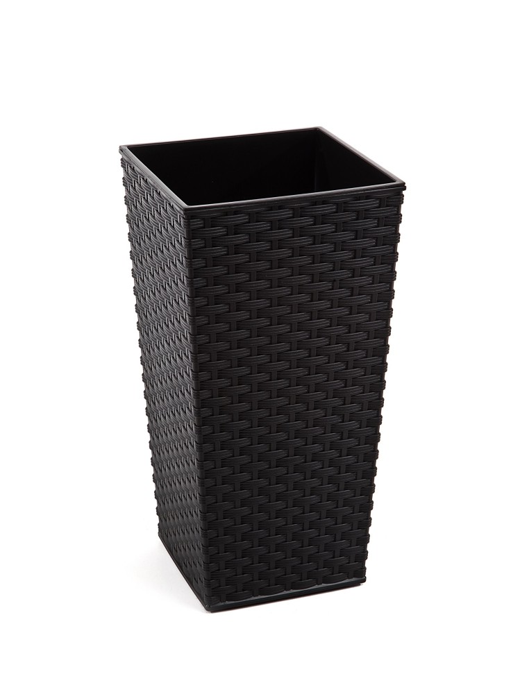 Set van 2 ronde plantenbakken rotanlook 29 × 29 × 57 + 34 × 34 × 67 cm – Zwart | Töpferkönig