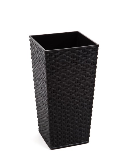 Juego de 2 maceteros redondos efecto ratán 29 × 29 × 57 + 34 × 34 × 67 cm – Negro | Töpferkönig