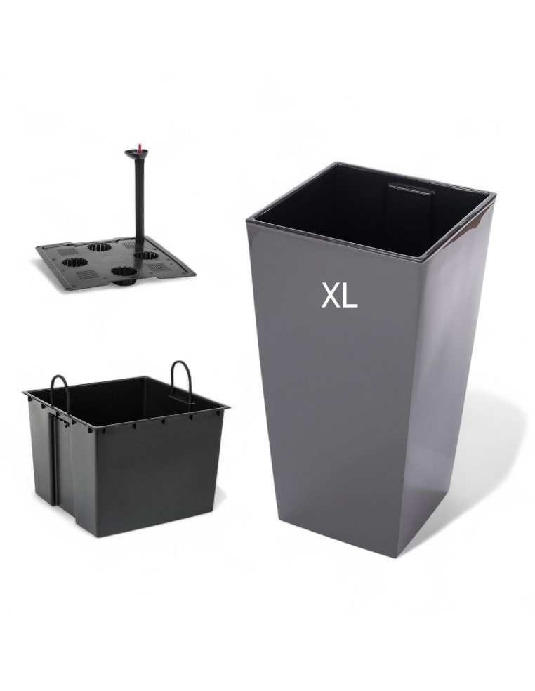 Fioriera quadrata XL alta 29 × 29 × 57 cm lucida con sistema di irrigazione, 40 L – Antracite | Töpferkönig