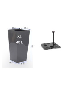 Pot haut carré XL 29 × 29 × 57 cm brillant avec système d'arrosage, 40 L – Anthracite | Töpferkönig 2