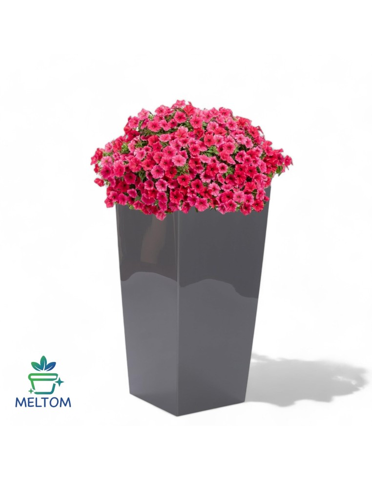 Plantenbak vierkant XL hoog 29 × 29 × 57 cm hoogglans met bewateringssysteem, 40 L – Antraciet | Töpferkönig
