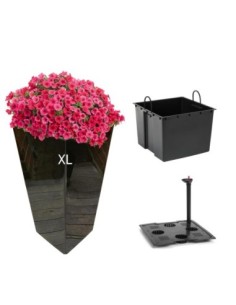 Blumenkübel eckig XL hoch 29 × 29 × 57 cm Hochglanz mit Bewässerungssystem, 40 L – Schwarz | Töpferkönig