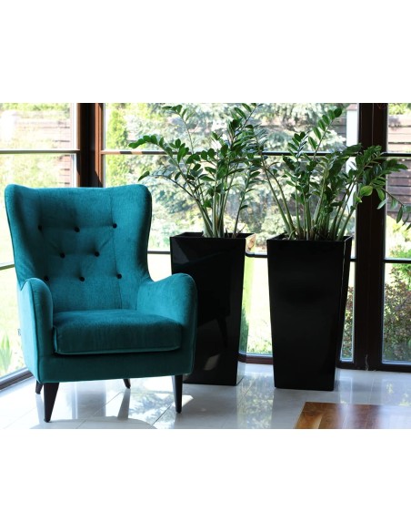 Blumenkübel eckig XL hoch 29 × 29 × 57 cm Hochglanz mit Bewässerungssystem, 40 L – Schwarz | Töpferkönig