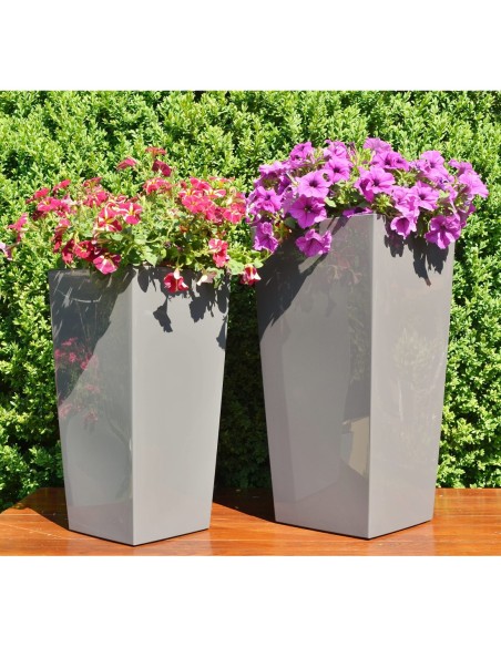 Blumenkübel-Set eckig 2-teilig 29 × 29 × 57 + 34 × 34 × 67 cm Rattan-Optik – Anthrazit | Töpferkönig