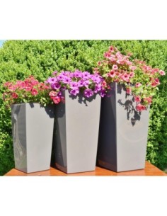 Lot de 3 pots carrés 29 × 29 × 57 + 34 × 34 × 67 + 39 × 39 × 75 cm aspect rotin – Anthracite | Töpferkönig