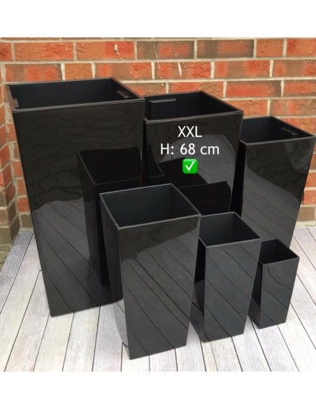 Fioriera rotonda XXL alta Ø34 × 67 cm lucida – Nero | Töpferkönig