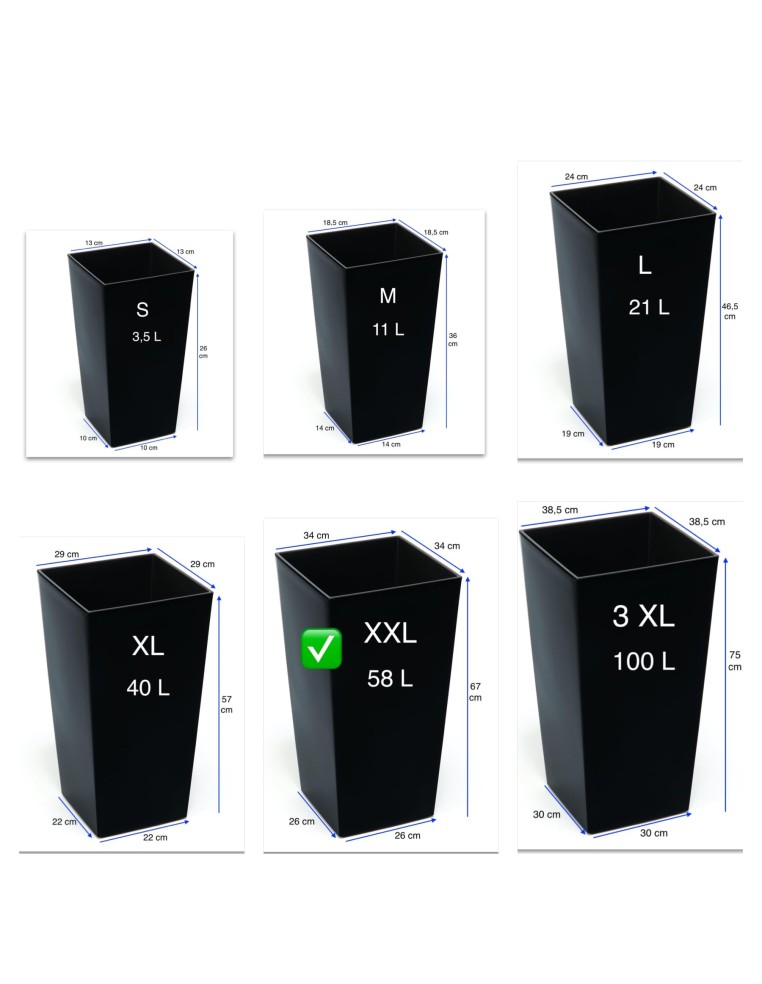 Pot haut rond XXL Ø34 × 67 cm brillant – Noir | Töpferkönig