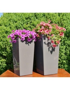 Set van 2 vierkante plantenbakken rotanlook 34 × 34 × 67 + 39 × 39 × 75 cm – Antraciet | Töpferkönig