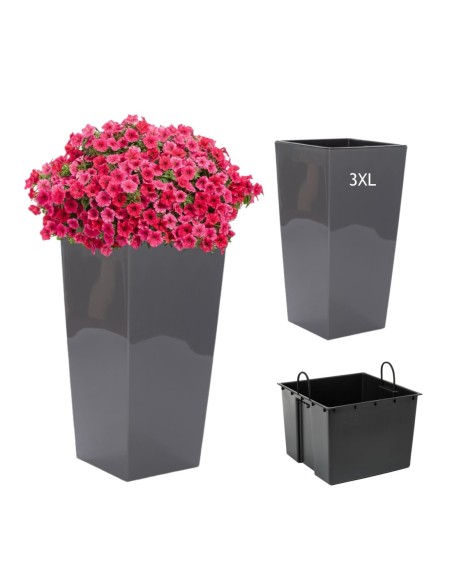 Pot haut carré 3XL 39 × 39 × 75 cm brillant, 100 L – Anthracite | Töpferkönig