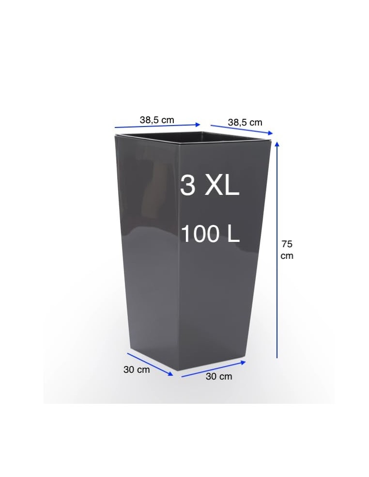Fioriera quadrata 3XL alta 39 × 39 × 75 cm lucida, 100 L – Antracite | Töpferkönig