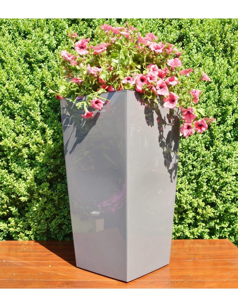Plantenbak vierkant 3XL hoog 39 × 39 × 75 cm hoogglans, 100 L – Antraciet | Töpferkönig