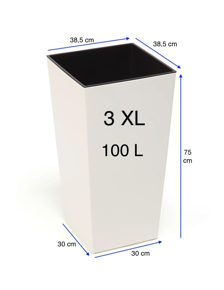 Plantenbak vierkant 3XL hoog 39 × 39 × 75 cm hoogglans, 100 L – Crème | Töpferkönig