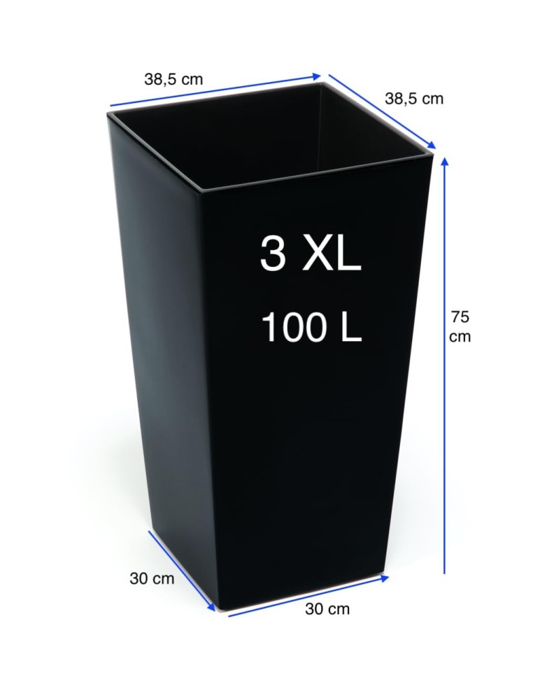 Blumenkübel eckig 3XL hoch 39 × 39 × 75 cm Hochglanz, 100 L – Schwarz | Töpferkönig