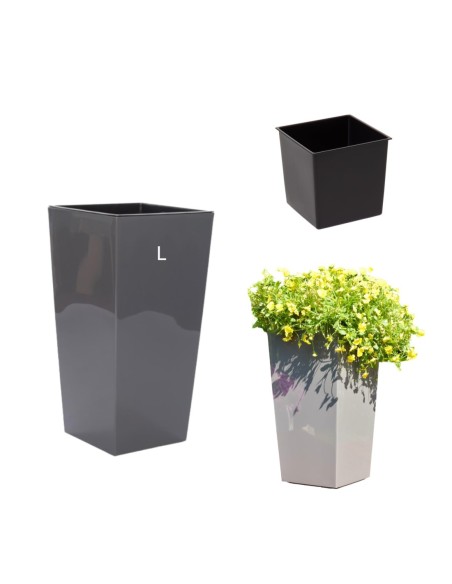 Plantenbak vierkant L hoog 24 × 24 × 47 cm hoogglans, 21 L – Antraciet | Töpferkönig