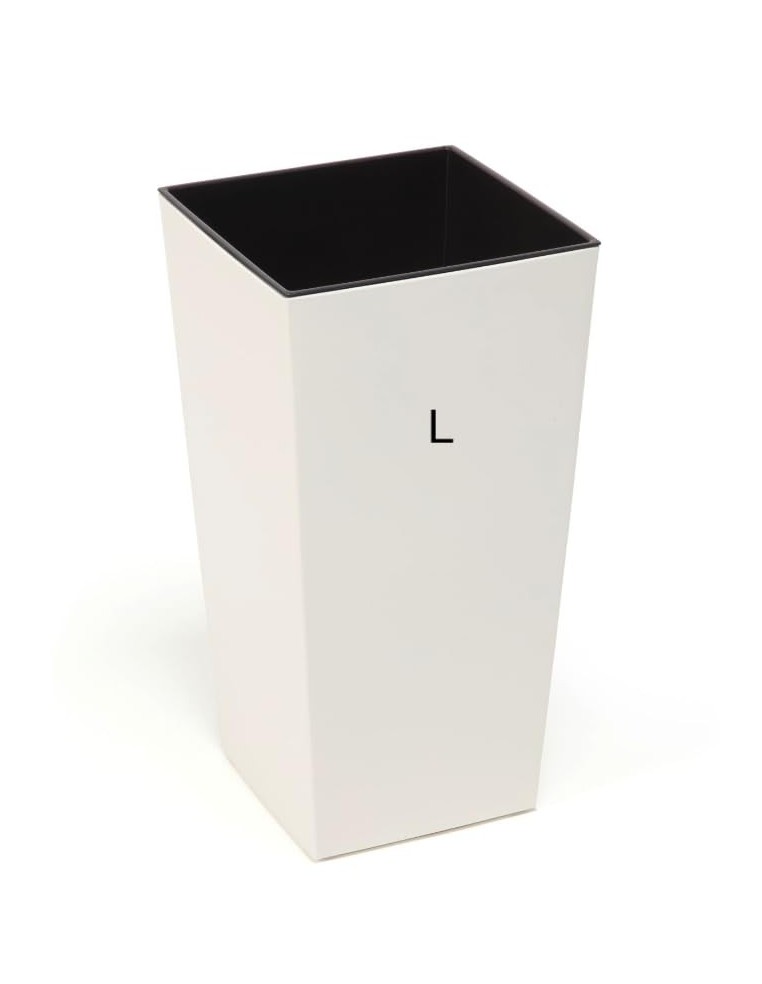 Blumenkübel eckig L hoch 24 × 24 × 47 cm Hochglanz, 21 L – Creme | Töpferkönig