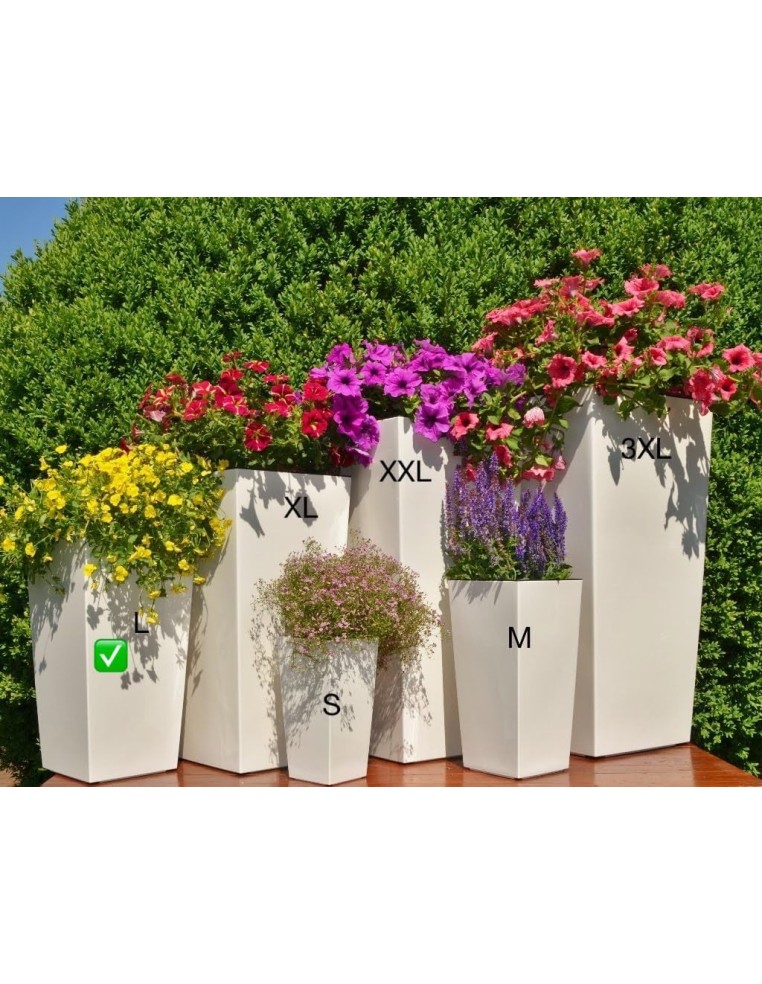 Blumenkübel eckig L hoch 24 × 24 × 47 cm Hochglanz, 21 L – Creme | Töpferkönig