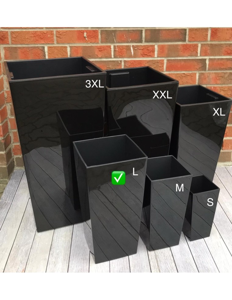Fioriera quadrata L alta 24 × 24 × 47 cm lucida, 21 L – Nero | Töpferkönig