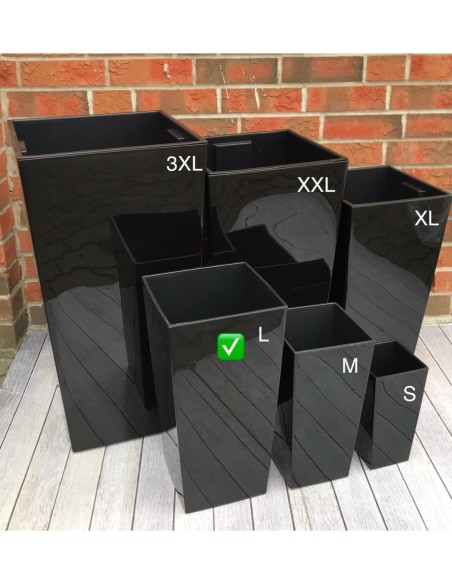 Fioriera quadrata L alta 24 × 24 × 47 cm lucida, 21 L – Nero | Töpferkönig