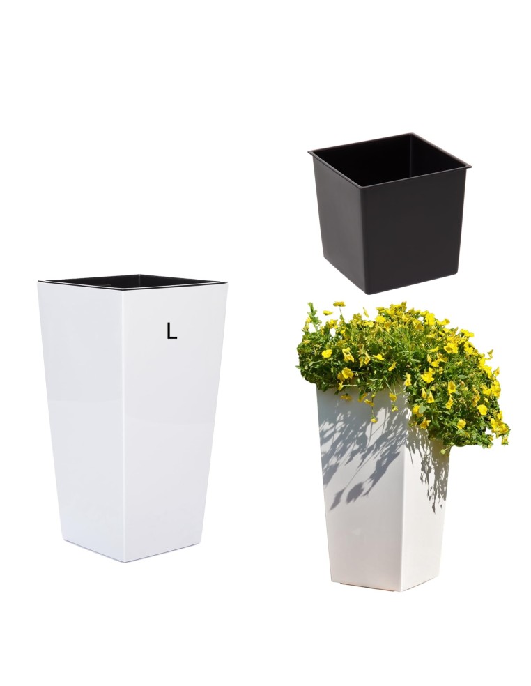 Pot haut carré L 24 × 24 × 47 cm brillant, 21 L – Blanc | Töpferkönig