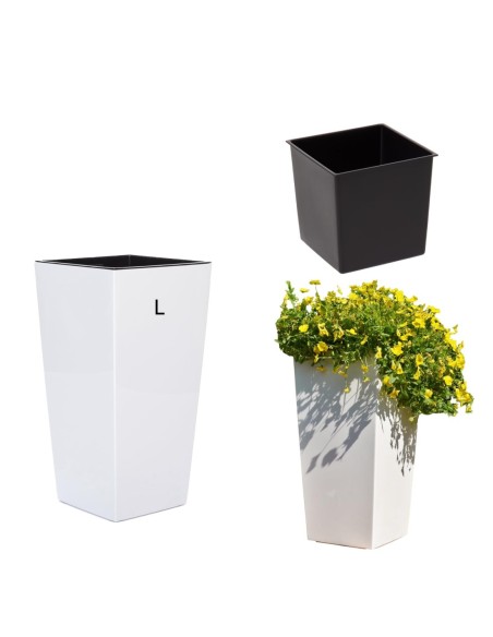 Macetero cuadrado L alto 24 × 24 × 47 cm brillante, 21 L – Blanco | Töpferkönig
