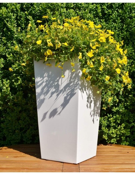 Plantenbak vierkant L hoog 24 × 24 × 47 cm hoogglans, 21 L – Wit | Töpferkönig