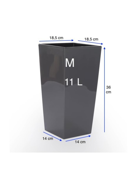 Pot haut carré M 19 × 19 × 36 cm brillant, 11 L – Anthracite | Töpferkönig