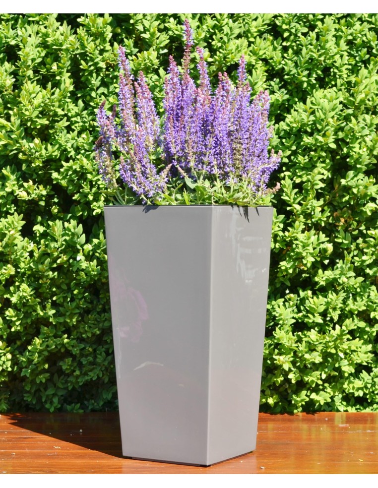 Blumenkübel eckig M hoch 19 × 19 × 36 cm Hochglanz, 11 L – Anthrazit | Töpferkönig