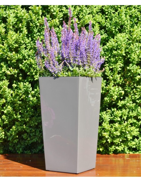 Macetero cuadrado M alto 19 × 19 × 36 cm brillante, 11 L – Antracita | Töpferkönig
