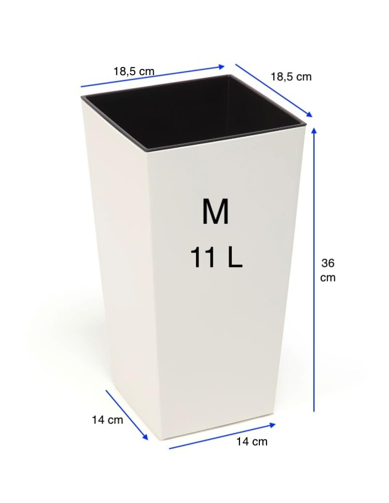Macetero cuadrado M alto 19 × 19 × 36 cm brillante, 11 L – Crema | Töpferkönig
