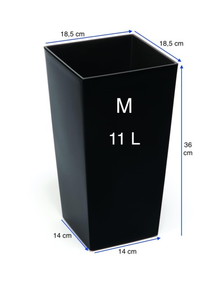 Blumenkübel eckig M hoch 19 × 19 × 36 cm Hochglanz, 11 L – Schwarz | Töpferkönig