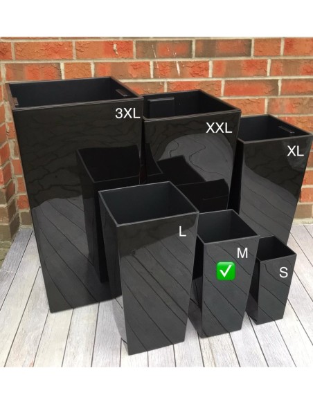 Pot haut carré M 19 × 19 × 36 cm brillant, 11 L – Noir | Töpferkönig