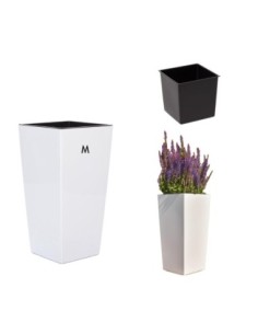 Plantenbak vierkant M hoog 19 × 19 × 36 cm hoogglans, 11 L – Wit | Töpferkönig