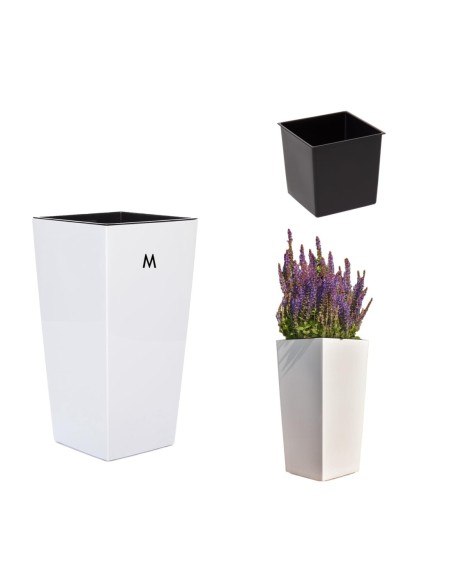 Plantenbak vierkant M hoog 19 × 19 × 36 cm hoogglans, 11 L – Wit | Töpferkönig