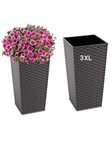 Blumenkübel eckig Rattan-Optik 3XL hoch 39 × 39 × 75 cm, 100 L – Anthrazit | Töpferkönig