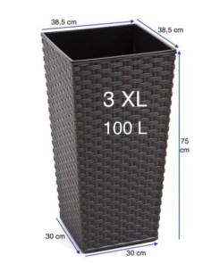 Blumenkübel eckig Rattan-Optik 3XL hoch 39 × 39 × 75 cm, 100 L – Anthrazit | Töpferkönig 2