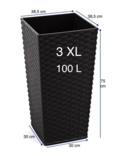 Fioriera quadrata effetto rattan 3XL alta 39 × 39 × 75 cm, 100 L – Nero | Töpferkönig 2